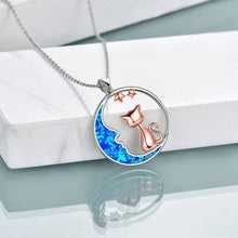 Load image into Gallery viewer, Cat on the Blue Opal Moon Pendant Necklace