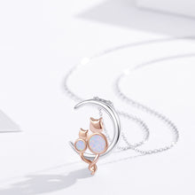 Load image into Gallery viewer, Silver Crescent Moon Opal Cat Pendant Necklace