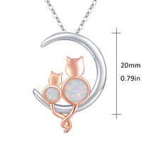 Load image into Gallery viewer, Silver Crescent Moon Opal Cat Pendant Necklace