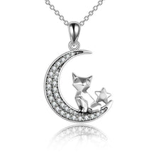 Load image into Gallery viewer, Cat on The Crescent Moon Pendant Necklace