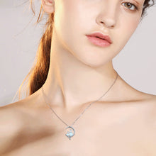 Load image into Gallery viewer, Silver Crescent Moon Opal Cat Pendant Necklace