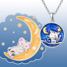 Load image into Gallery viewer, Cat with Moon and Star Pendant Necklace