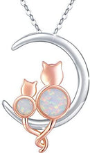 Load image into Gallery viewer, Silver Crescent Moon Opal Cat Pendant Necklace