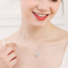 Load image into Gallery viewer, Silver Crescent Moon Opal Cat Pendant Necklace