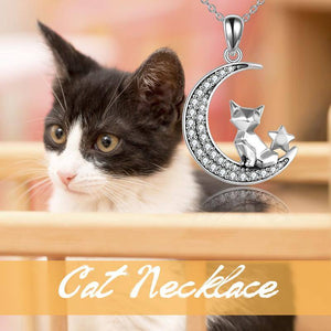 Cat on The Crescent Moon Pendant Necklace