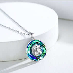 Crystal Circle Cat Pendant Necklace