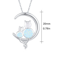 Load image into Gallery viewer, Silver Crescent Moon Opal Cat Pendant Necklace
