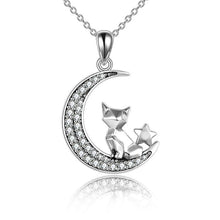 Load image into Gallery viewer, Cat on The Crescent Moon Pendant Necklace
