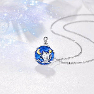 Cat with Moon and Star Pendant Necklace