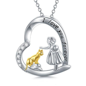 Cat & Girl I Love You Forever Pendant Necklace
