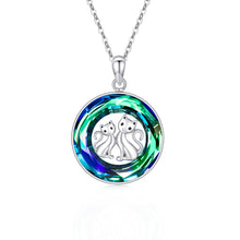 Load image into Gallery viewer, Crystal Circle Cat Pendant Necklace
