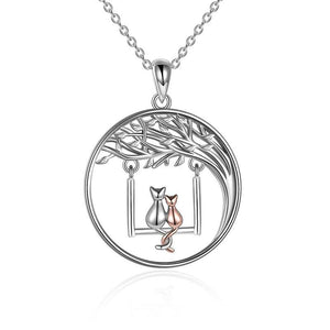 Cats On Swing Tree of Life Pendant Necklace